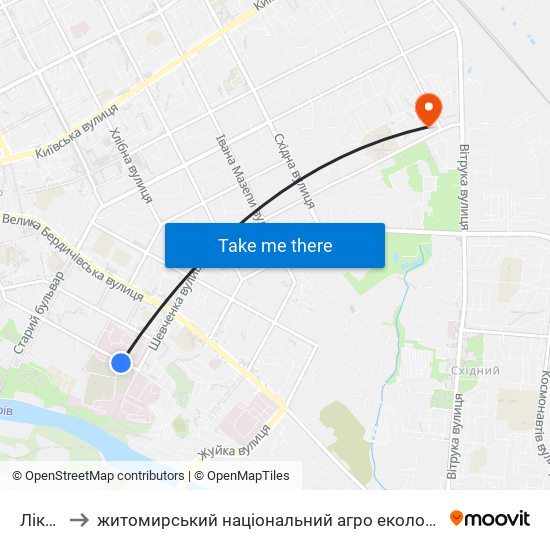 Лікарні to житомирський національний агро екологічний університет map