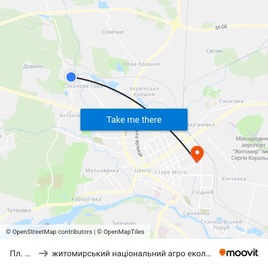 Пл. Миру to житомирський національний агро екологічний університет map