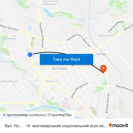 Вул. Новосінна to житомирський національний агро екологічний університет map