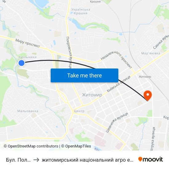 Бул. Польський to житомирський національний агро екологічний університет map