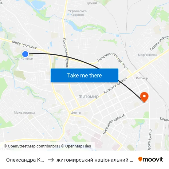 Олександра Клосовського 10 to житомирський національний агро екологічний університет map