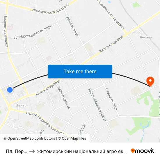 Пл. Перемоги to житомирський національний агро екологічний університет map