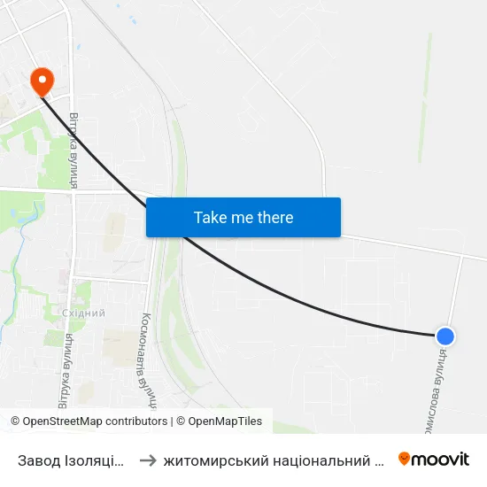 Завод Ізоляційних Матеріалів to житомирський національний агро екологічний університет map