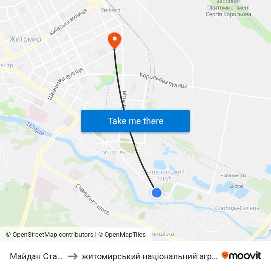 Майдан Станишівський to житомирський національний агро екологічний університет map