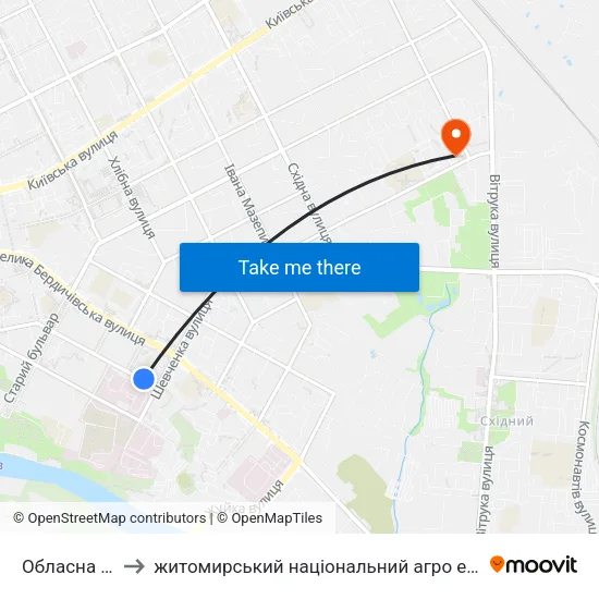 Обласна Лікарня to житомирський національний агро екологічний університет map