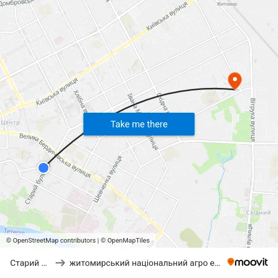 Старий Бульвар to житомирський національний агро екологічний університет map