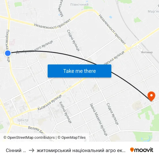 Сінний Ринок to житомирський національний агро екологічний університет map