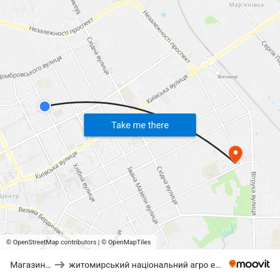 Магазин Віктор to житомирський національний агро екологічний університет map