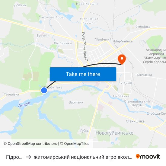Гідропарк to житомирський національний агро екологічний університет map