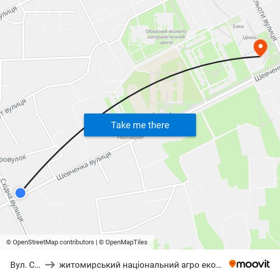 Вул. Східна to житомирський національний агро екологічний університет map