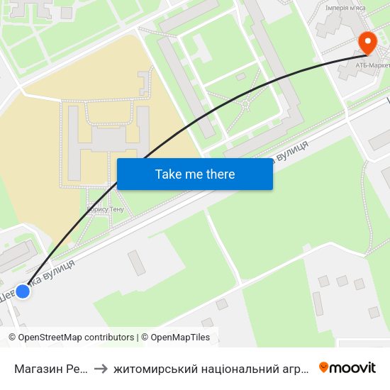 Магазин Реал-Маркет to житомирський національний агро екологічний університет map