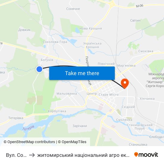 Вул. Соснова to житомирський національний агро екологічний університет map