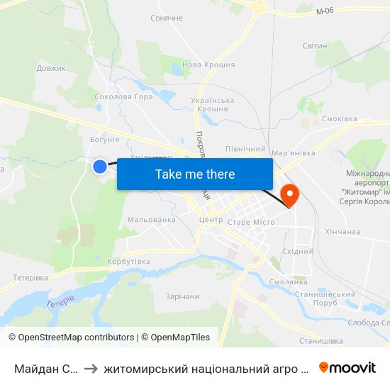 Майдан Сосновий to житомирський національний агро екологічний університет map