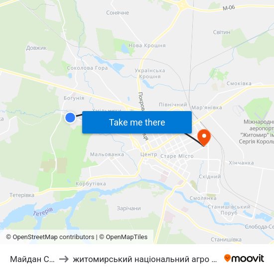 Майдан Сосновий to житомирський національний агро екологічний університет map