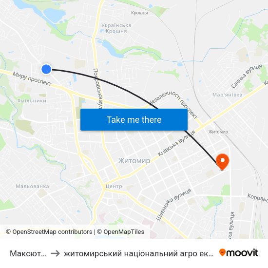 Максютова 18 to житомирський національний агро екологічний університет map
