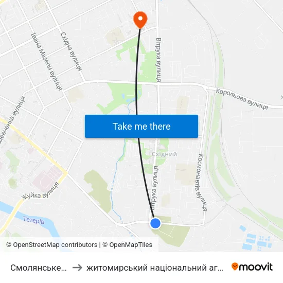 Смолянське Кладовище to житомирський національний агро екологічний університет map