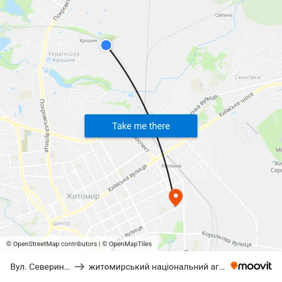 Вул. Северина Наливайка to житомирський національний агро екологічний університет map