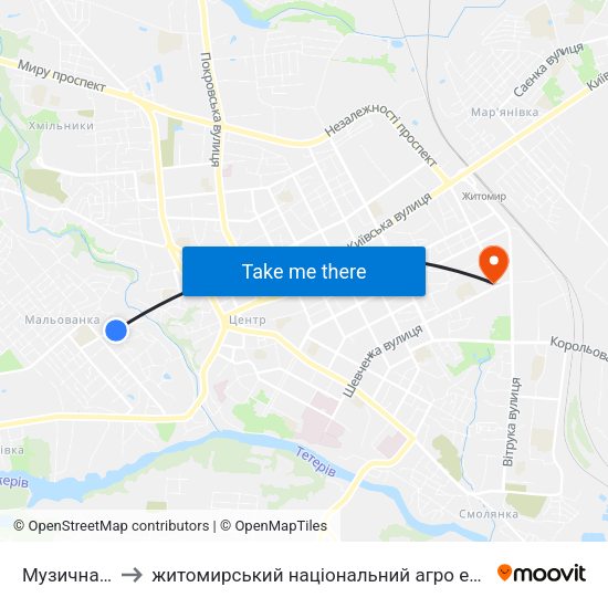 Музична Школа to житомирський національний агро екологічний університет map