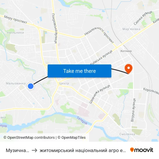 Музична Школа to житомирський національний агро екологічний університет map