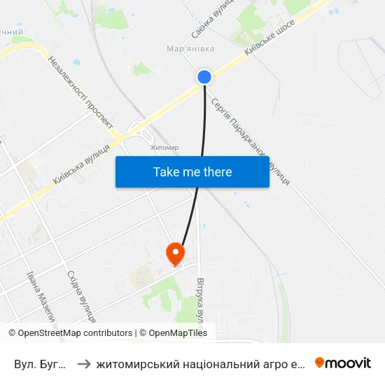 Вул. Бугайченка to житомирський національний агро екологічний університет map