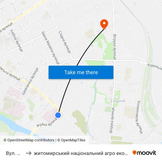 Вул. Жуйка to житомирський національний агро екологічний університет map