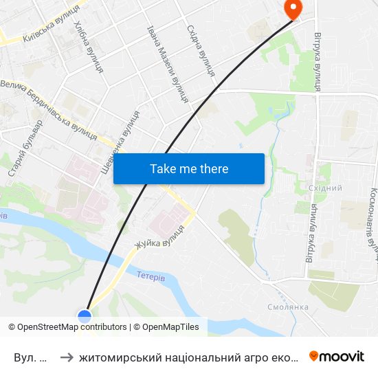 Вул. Жуйка to житомирський національний агро екологічний університет map