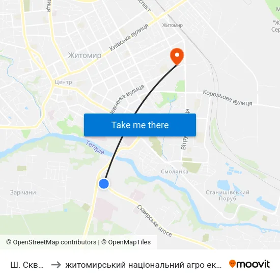 Ш. Сквирське to житомирський національний агро екологічний університет map
