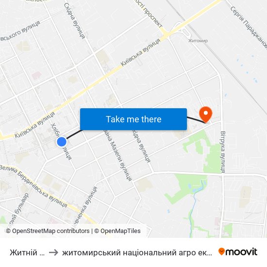 Житній Ринок to житомирський національний агро екологічний університет map