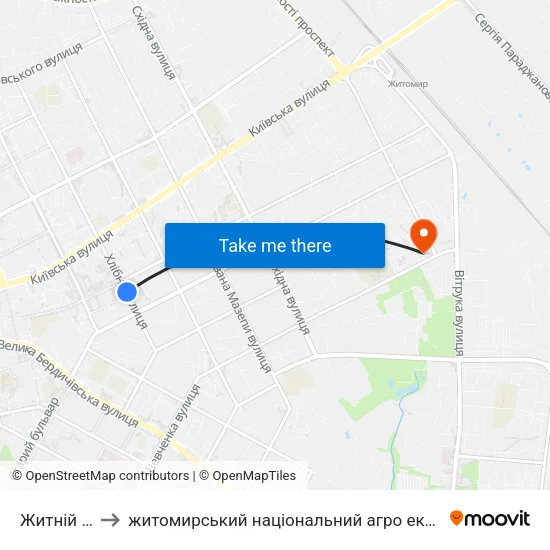 Житній Ринок to житомирський національний агро екологічний університет map