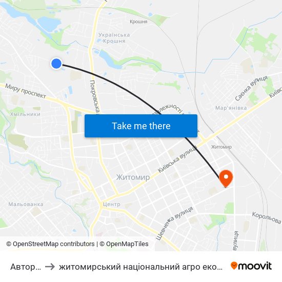 Авторинок to житомирський національний агро екологічний університет map