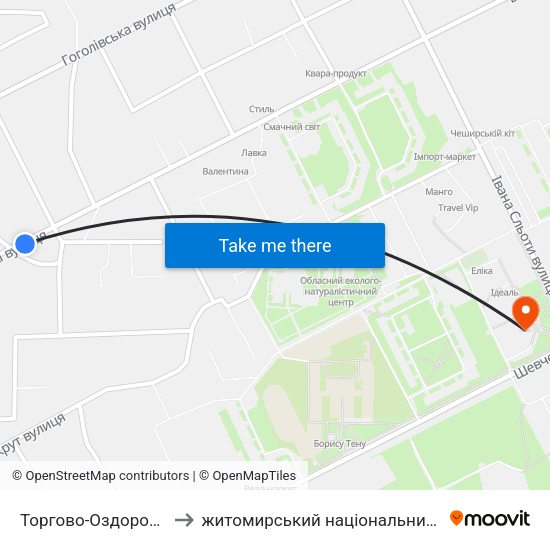 Торгово-Оздоровчий Центр Східний to житомирський національний агро екологічний університет map