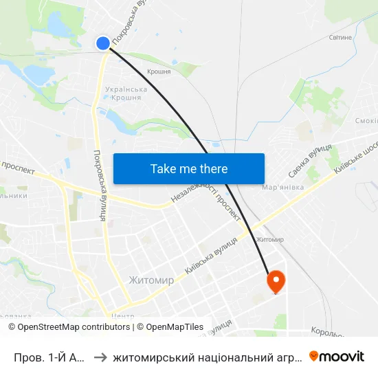 Пров. 1-Й Андріївський to житомирський національний агро екологічний університет map