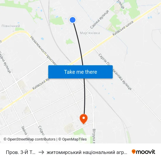 Пров. 3-Й Транзитний to житомирський національний агро екологічний університет map