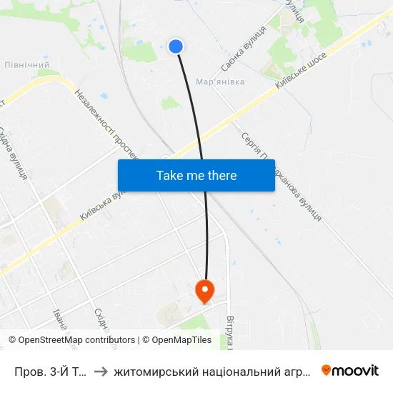 Пров. 3-Й Транзитний to житомирський національний агро екологічний університет map