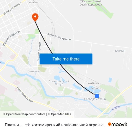 Платний Пляж to житомирський національний агро екологічний університет map