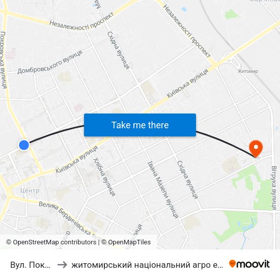 Вул. Покровська to житомирський національний агро екологічний університет map