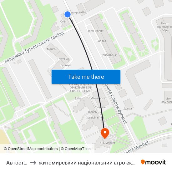 Автостоянка to житомирський національний агро екологічний університет map