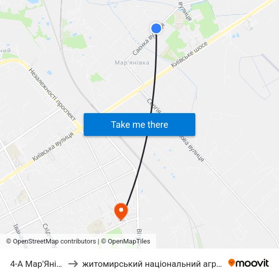 4-А Мар'Янівська Лінія to житомирський національний агро екологічний університет map