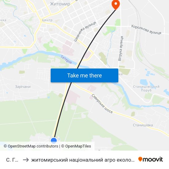 С. Гуйва to житомирський національний агро екологічний університет map