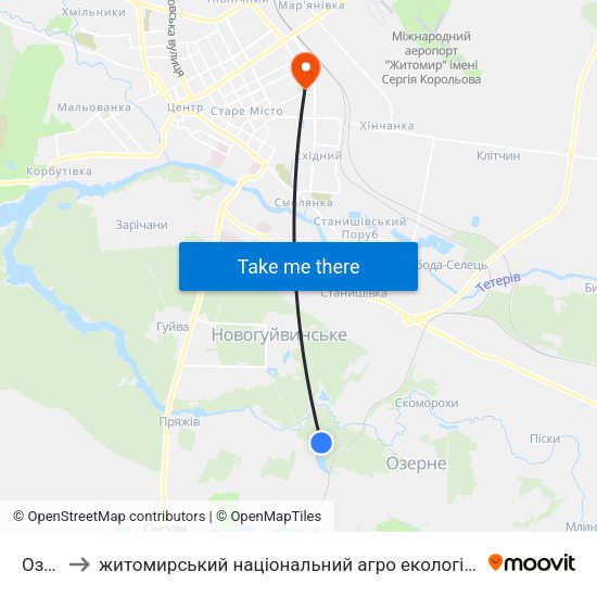 Озеро to житомирський національний агро екологічний університет map