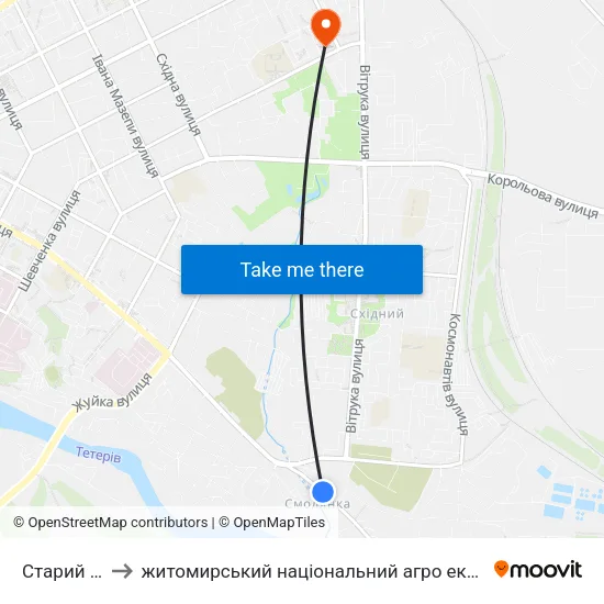 Старий Ринок to житомирський національний агро екологічний університет map