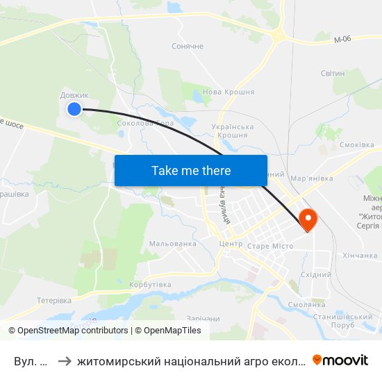 Вул. Сінна to житомирський національний агро екологічний університет map