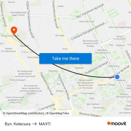 Вул. Київська to МАУП map