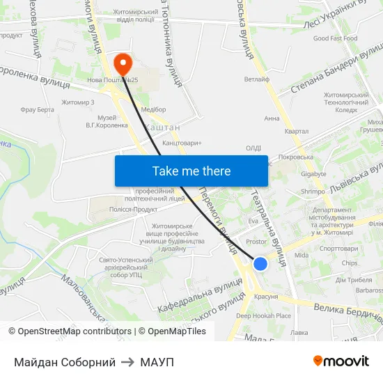 Майдан Соборний to МАУП map