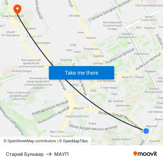 Старий Бульвар to МАУП map