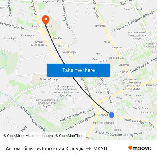 Автомобільно-Дорожний Коледж to МАУП map