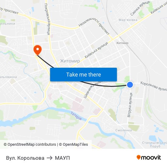 Вул. Корольова to МАУП map