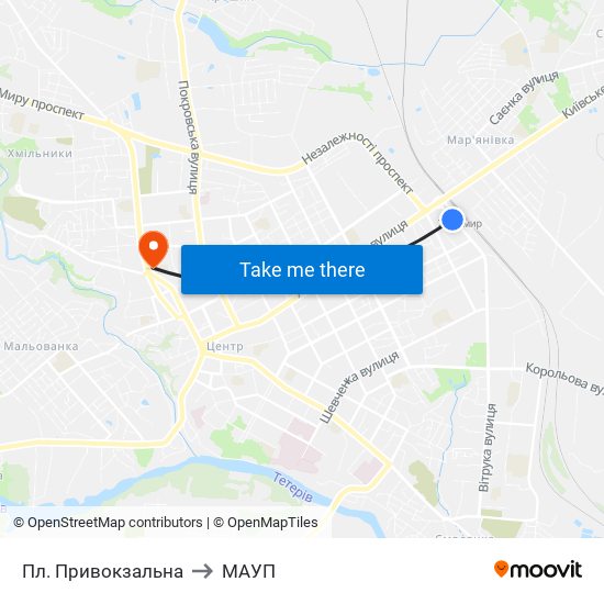 Пл. Привокзальна to МАУП map