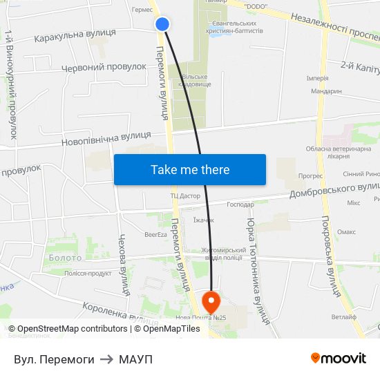 Вул. Перемоги to МАУП map