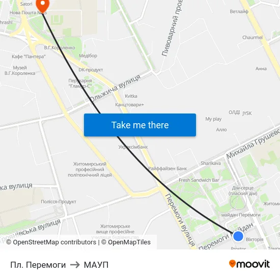 Пл. Перемоги to МАУП map